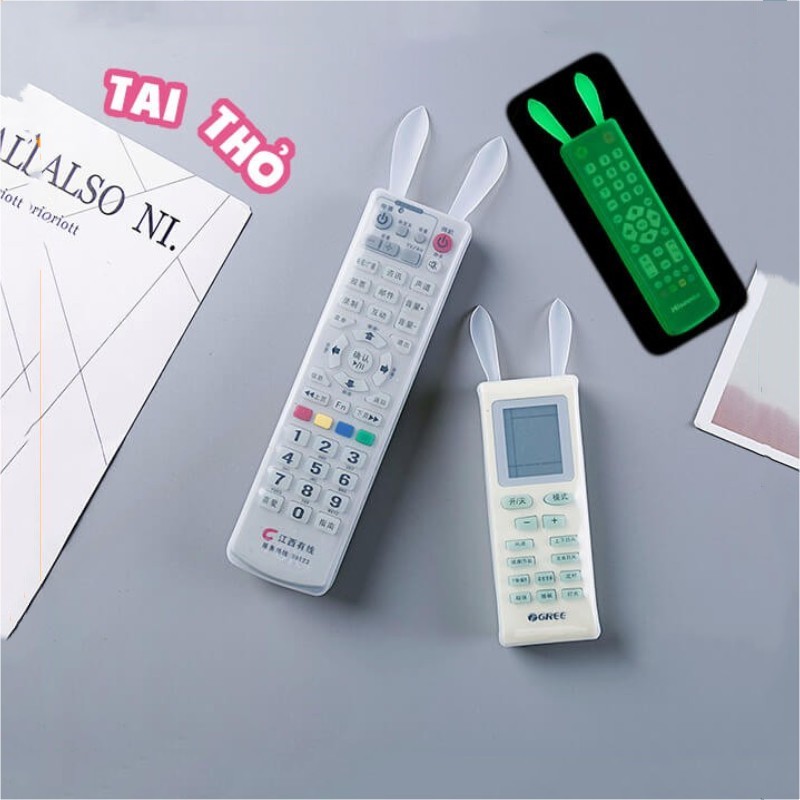 Bọc điều khiển tivi, điều hòa bằng nhựa silicon dẻo trong suốt, tai thỏ -TyHome