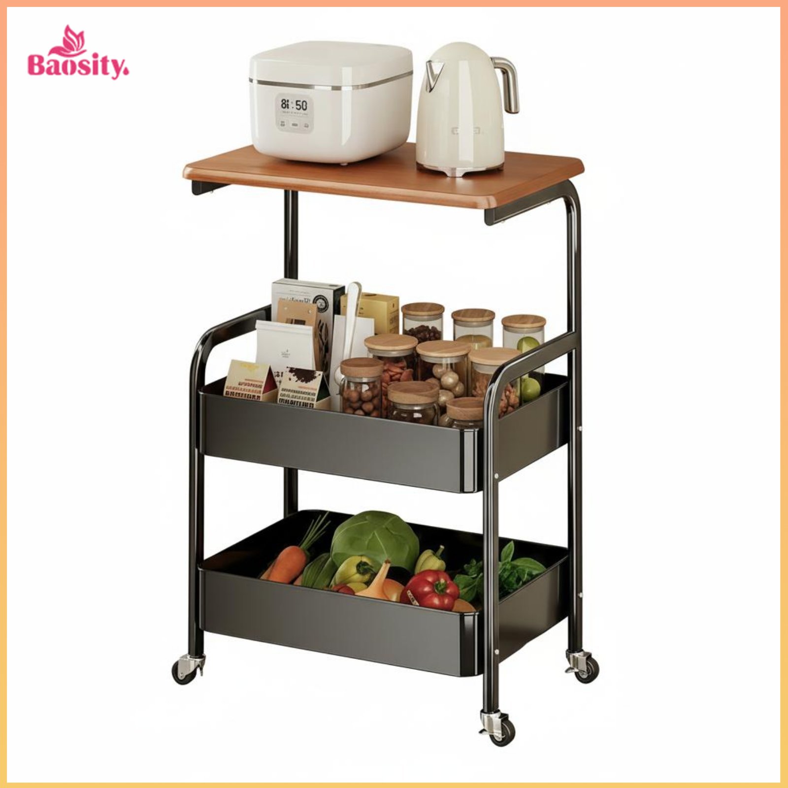 Baosity Multi-Purpose 2-Tier Storage Trolley Strong Load-Bearing Sofa Side Table Cart Sturdy Construction Bedside Rolling Cart Mesh Baskets for Living Room, Office ราคา 4,648 บาท*ส่งฟรี