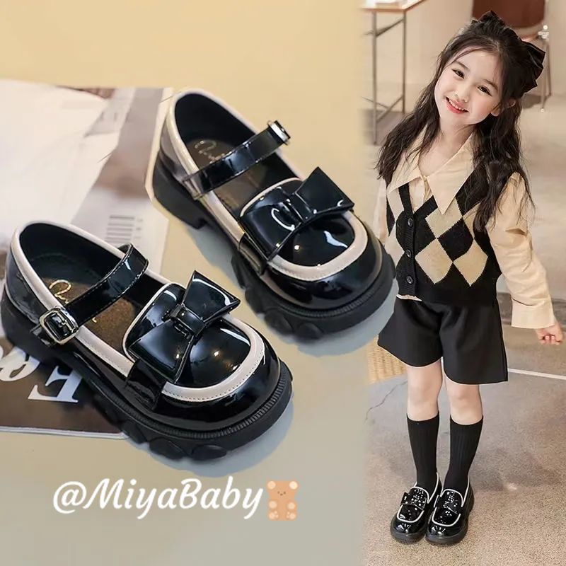 Miyababy giày bé gái giày mary jane giày mary jane Giày da chống trượt màu đen
