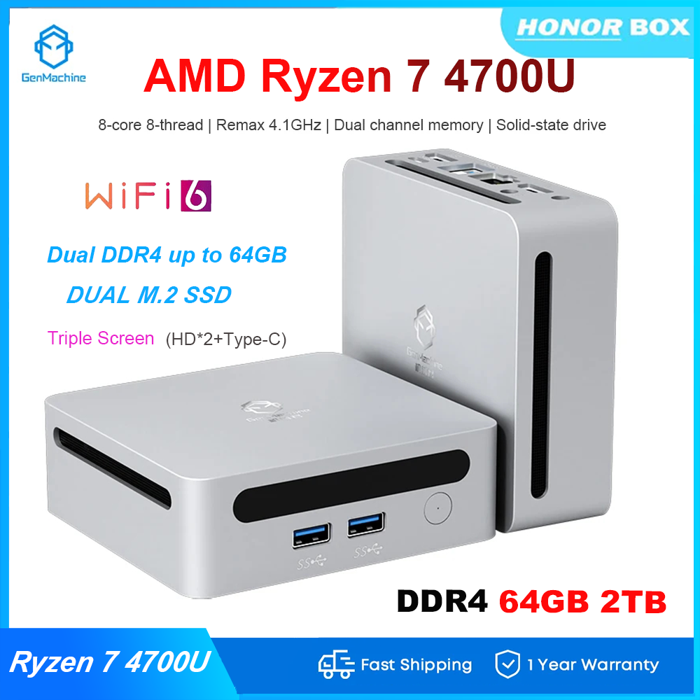 AMD Ryzen7 R7 4700U Mini PC 64GB RAM 2TB NVME SSD Home Office Desktop Computer Windows 11 Wifi6 BT USB HDMI Gaming PC ราคา 9,082 บาท*ส่งฟรี