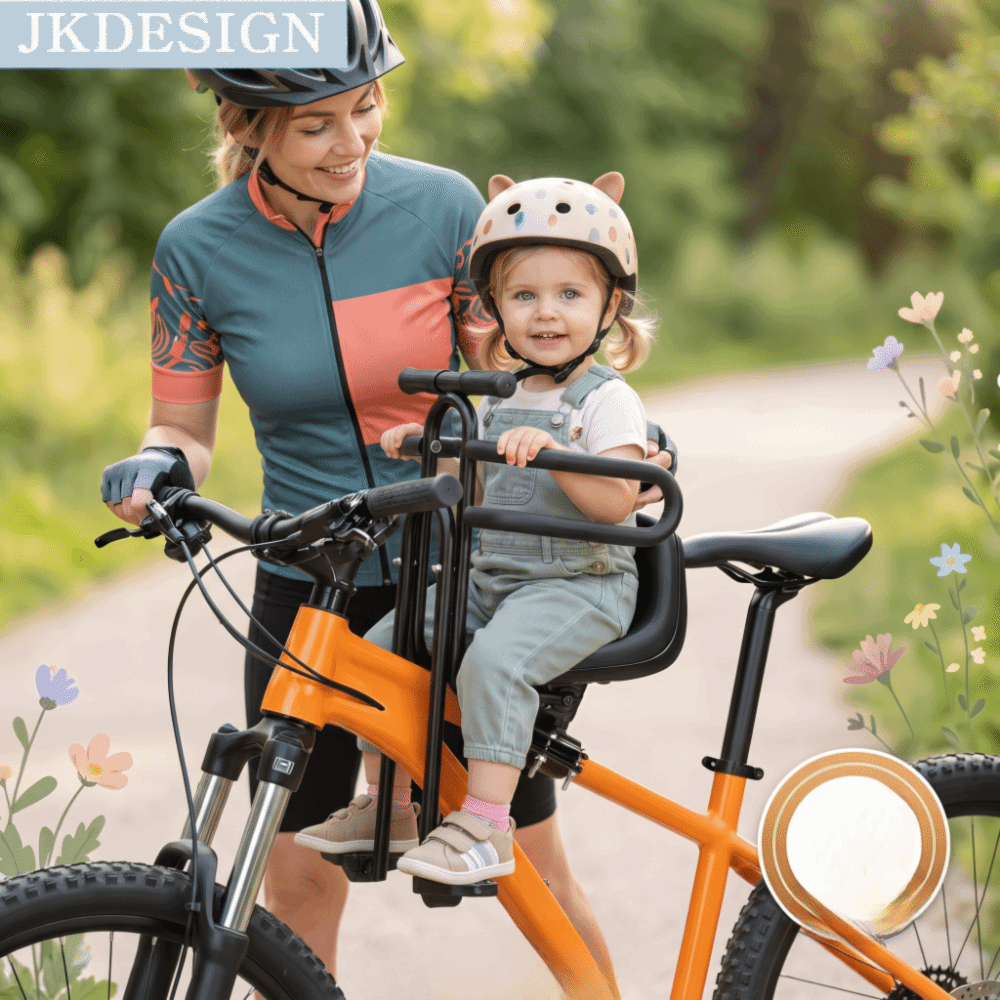 JKDESIGN ติดตั้งด้านหน้า ที่นั่งเด็กสำหรับจักรยาน ที่วางเท้าพับได้ ความปลอดภัยรอบด้าน ที่นั่งสำหรับเด็กบนจักรยานเสือภูเขา ที่วางแขน ปลดล็อกอย่างรวดเร็ว การปั่นจักรยาน ราคา 1,043 บาท*ส่งฟรี