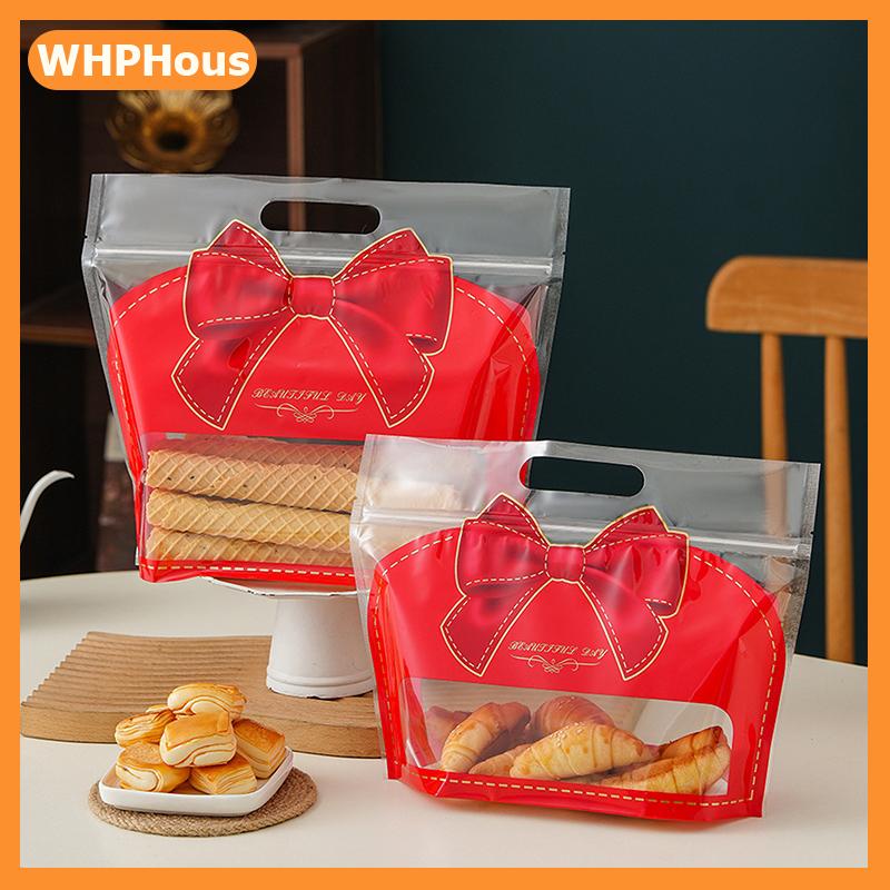 WHPHous 50pcs Red Bowknot hình dạng Tote Túi Quà Tặng kẹo trang sức bao bì túi sinh nhật Lễ Hội Đảng ủng hộ túi trong suốt tự khóa túi