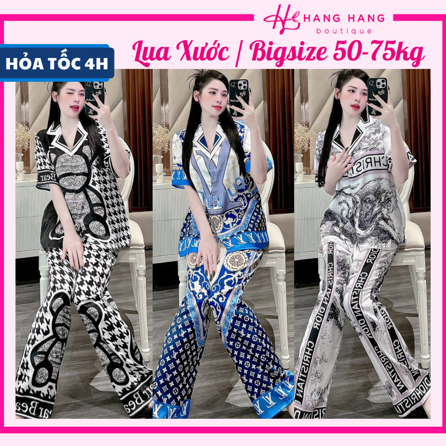 Bộ đồ ngủ bigsize 50-75kg, đồ bộ nữ pijama dài cộc tay ngắn lụa xước bigsize, đồ ngủ lụa mặc nhà thương hiệu sang chảnh