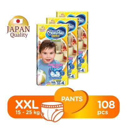 MamyPoko Standard Pants Diapers XXL 32+4 X 3 Packs 108 Pcs (15-25kg)