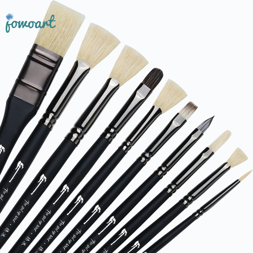 Jowoart 10 Pcs Paint Brushes Set Bristle Hair Professional Drawing Long