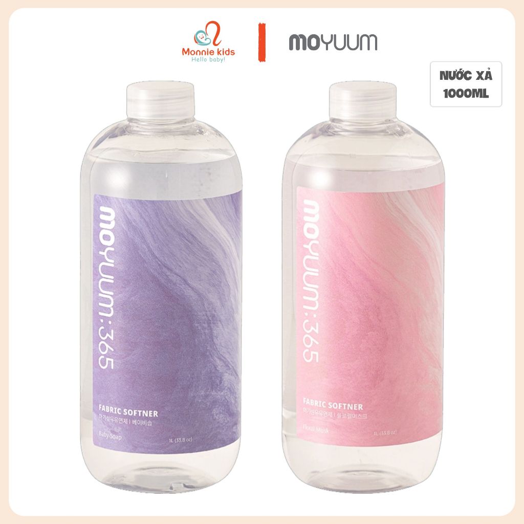 Nước xả thuần chay Moyuum 365 cho bé sơ sinh 1000ml, nước xả muối biển an toàn - Monnie Kids