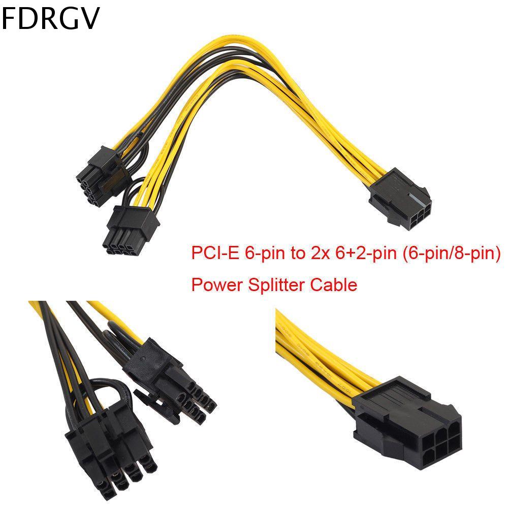 FDRGV Phụ kiện máy tính Tới 2x 6 + 2-pin PCI-E 6 chân PCIE PCI Express Cáp Splitter Nguồn cấp Bộ chia điện Bộ chuyển đổi cáp
