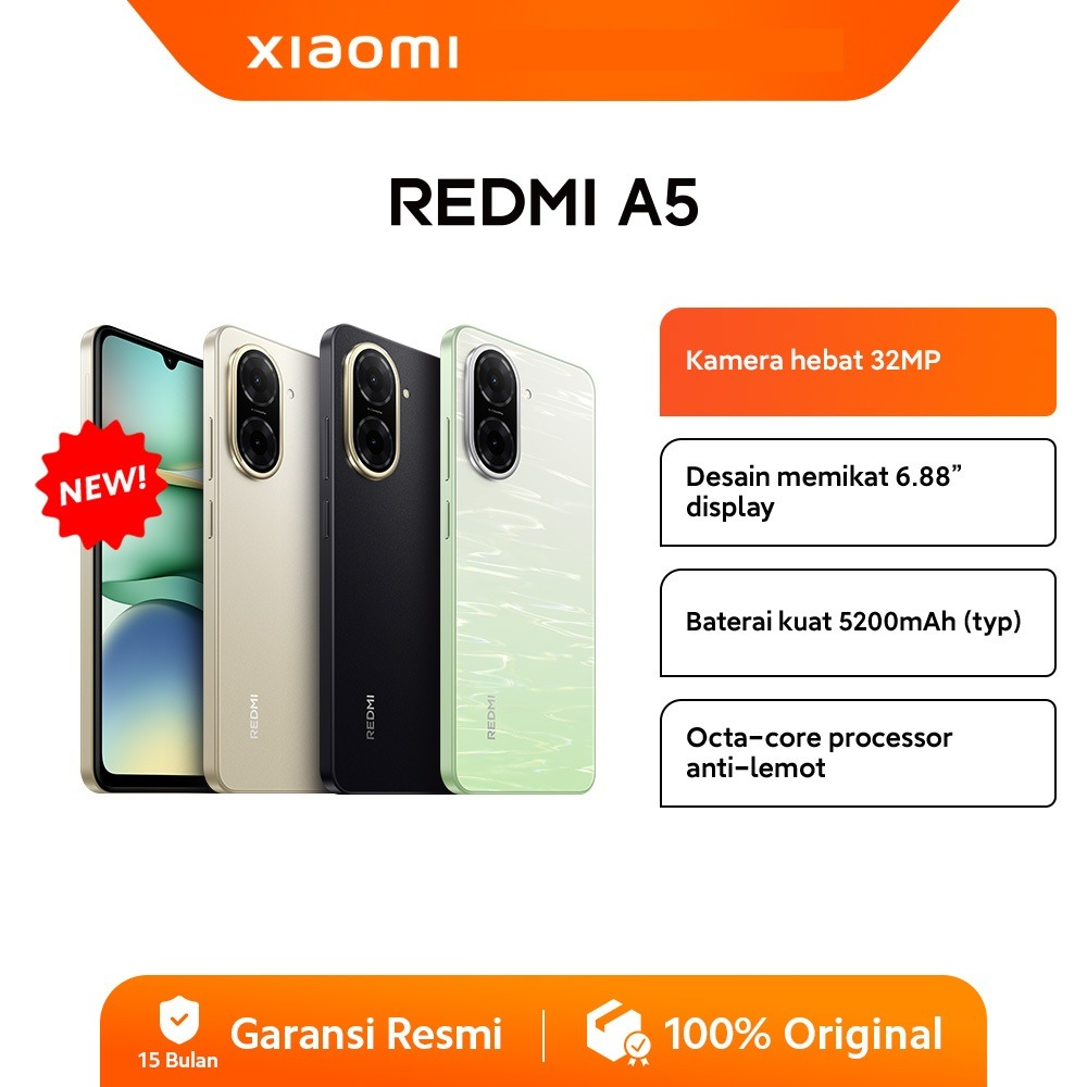 Xiaomi Redmi A5 [4+4GB/128GB] Kamera Hebat 32MP | Desain memikat 6.88"display | Baterai kuat 5200mAh Giá 1,499,000 Đồng*Miễn phí vận chuyển