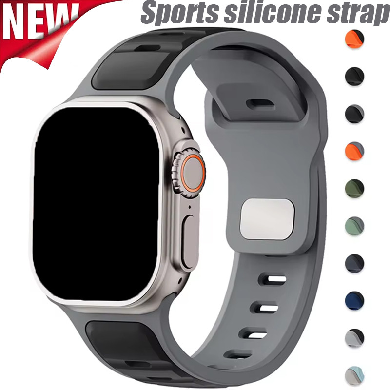 สายยางซิลิโคนกีฬา เข้ากันได้กับ Apple Watch Ultra 49mm 46mm 45mm 44mm 42mm Watch Series 10 9 8 7 6 5 4 SE 2 3 ราคา 89 บาท*ส่งฟรี
