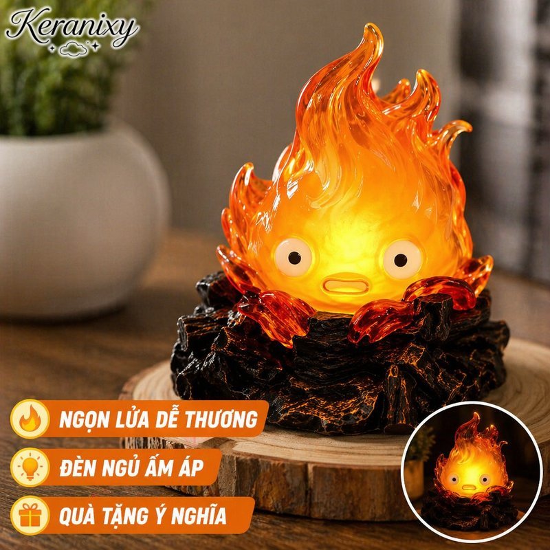 Keranixy mô hình đèn ngủ Calcifer đèn LED tượng resin trang trí phòng ngủ decor anime quà tặng sưu tầm