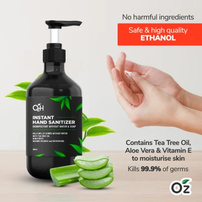 Oz Health Tea Tree Hand Sanitizer Gel 500ml Non-Drying Disinfectant Liquid Sanitizer Liquid