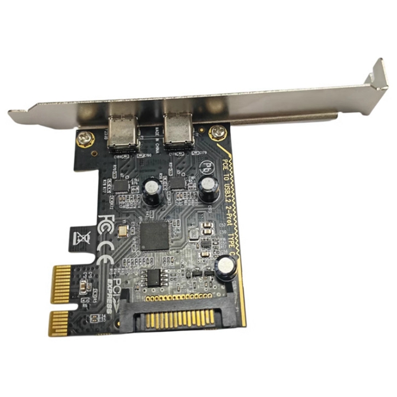 PCIE to Dual Type C Expansion Card PCI-E X1 to 2-Port TYPE-C USB 3.2 GEN1 5Gbps Convert Card ASM1042 Chip for Desktop