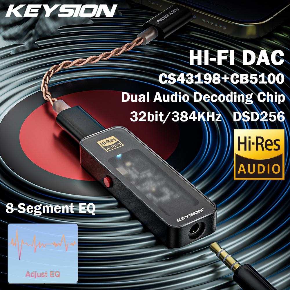 KEYSION CS43198 USB DAC Audio HiFi Decoder 384KHz DSD256 Type-C to 3.5mm Adjust EQ HD Headphone Amplifier for Android iOS Win10 ราคา 1,089 บาท*ส่งฟรี
