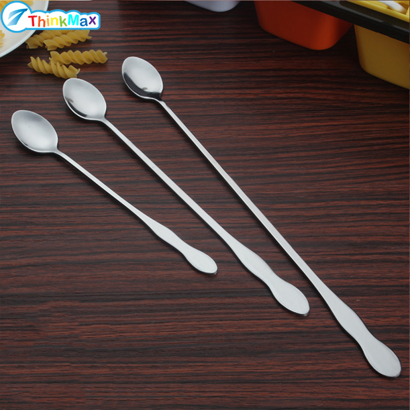 Stainless Steel Long Handle Mixing Spoon, Tea Coffee Ice Cream Dessert Round Head Spoons, 32cm 26cm 20cm Length Tableware Kitchen Tools ราคา 20 บาท*ส่งฟรี