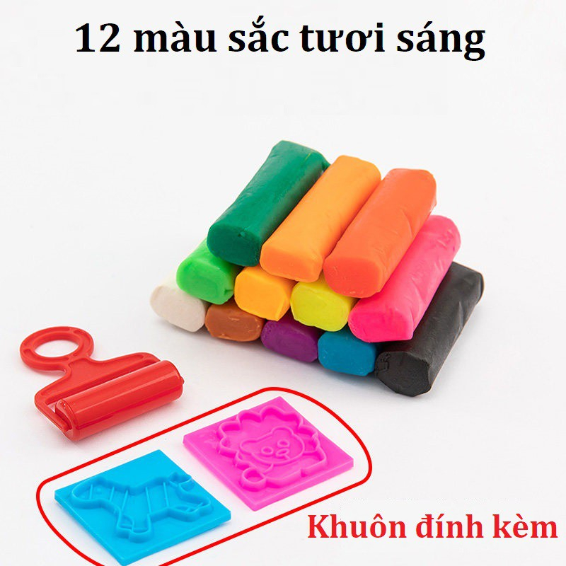 Hộp đất nặn hữu cơ 12 màu Deli kèm khuôn , chất liệu an toàn, Dẻo Mịn cho bé