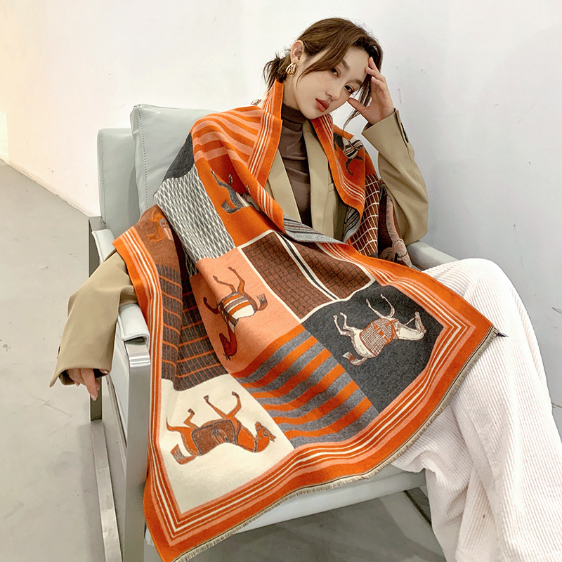 Khăn Choàng Ấm Dài, mùa đông Châu Âu và mỹ Cashmere giả khăn choàng ấm, khăn choàng hai màu hai mặt của phụ nữ