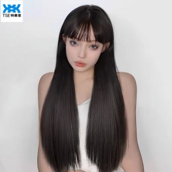 Tóc Giả TSE, tóc dài thẳng nữ, vỏ kín đầu dài thẳng đen, vô hình tự nhiên và liền mạch, tóc mái thẳng, tóc thật giả, vỏ tóc giả JK, c8268/Dx-8268 58cm