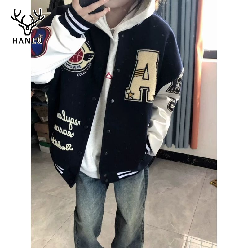 New mùa thu thời trang dạo phố áo khoác trường với bóng rổ vá thiết kế, vừa rộng hoodie phong cách cho unisex thời trang