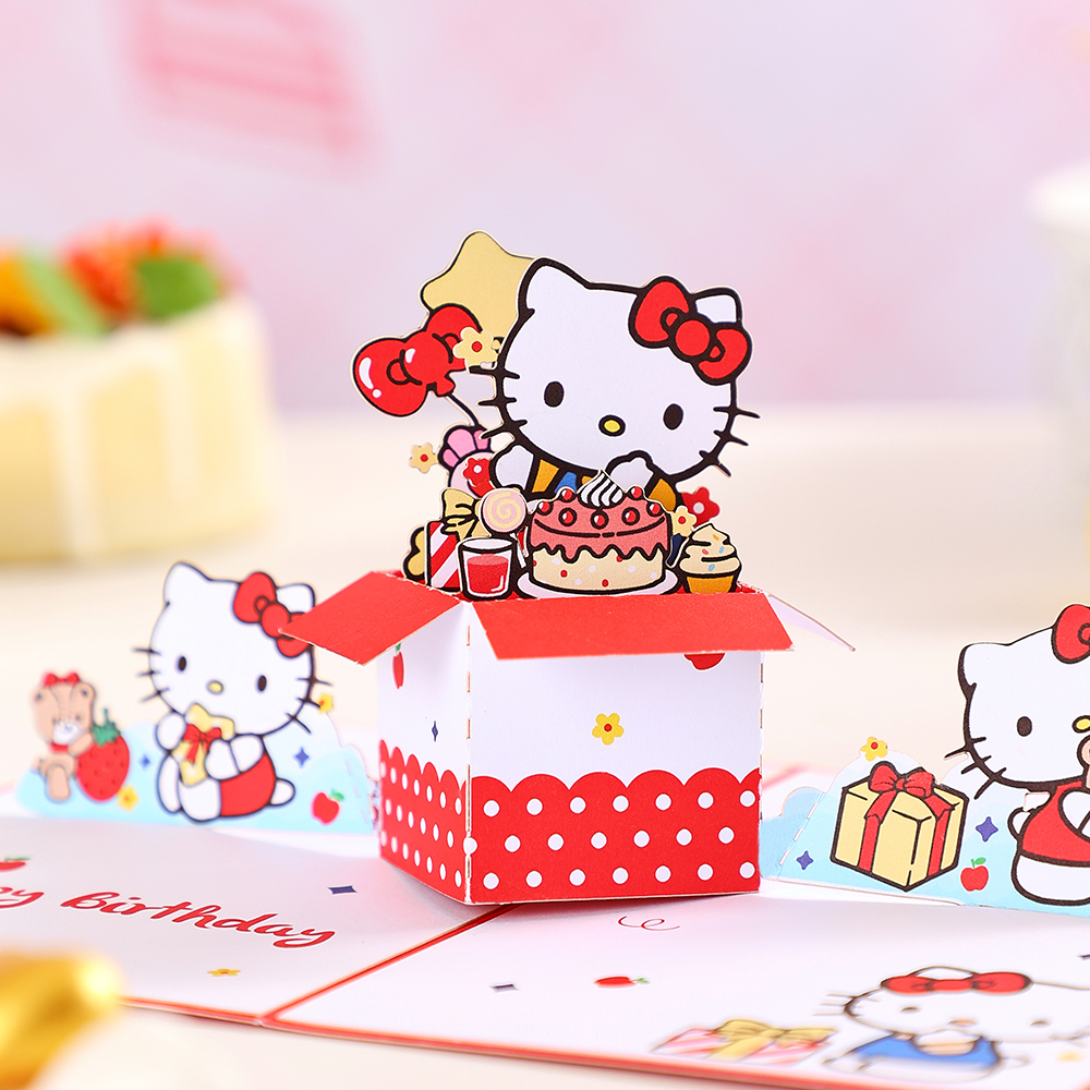 Corneliali 3D Phim Hoạt Hình Chào Mừng Sanrio Hello Kitty Giai Điệu Kuromi Pom Purin Pop up Hộp Thẻ 