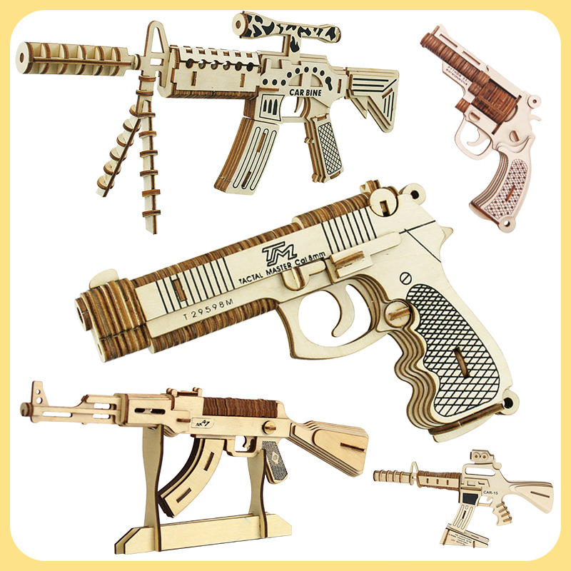 Bằng Gỗ Mô Phỏng Subhine Súng Mô Hình Lắp Ráp Cho Bé Trai súng ngắn đồ chơi Bằng Gỗ 3D Câu Đố đồ chơ