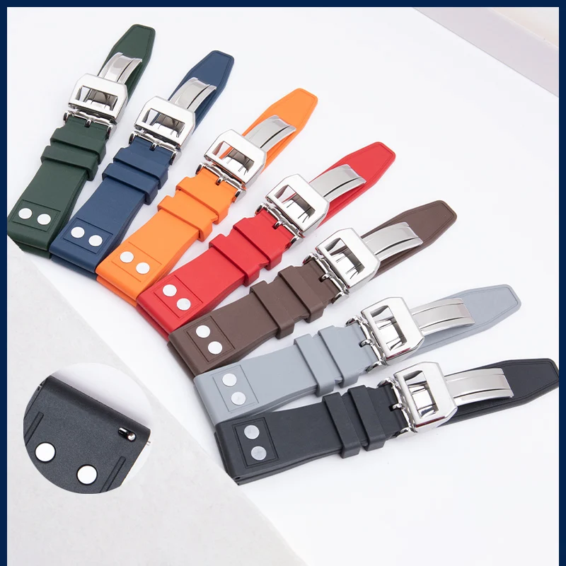 For 2025 NEW High Quality 20mm 21mm 22mm Fluororubber FKM Rubber Watchband For Strap green water ghost Seiko Watch Band With Rivet ราคา 879 บาท*ส่งฟรี
