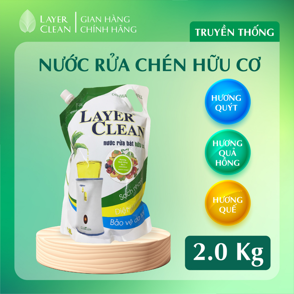 Nước rửa chén bát hữu cơ Layer Clean túi 2kg