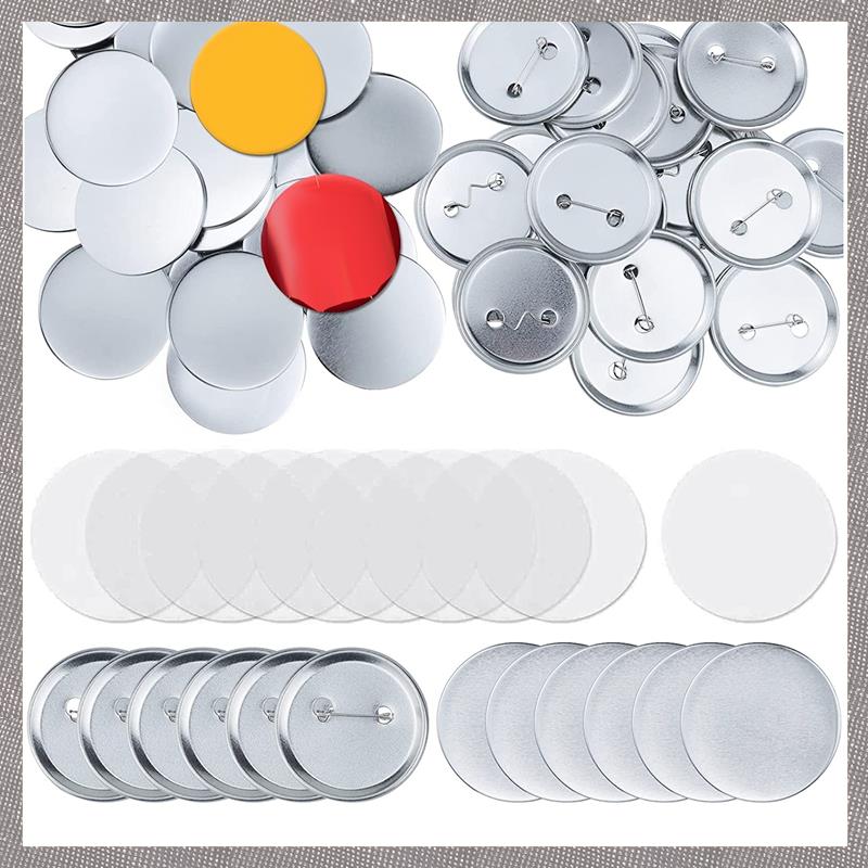 (UMVE) 100 Sets Round Button Parts Blank Making Supplies 58mm Metal Button Badge Making Kits, Blank Pin Back Button Parts