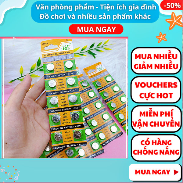 Vỉ 10 viên pin ag10 t&e ✓ pin giá rẻ ✓ nguyễn thùy store