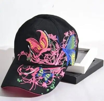 Ymsaid mùa hè thời trang vành ngang có thể điều chỉnh Mũ bóng chày Phụ Nữ Phụ Nữ Hoa mũ thêu bướm