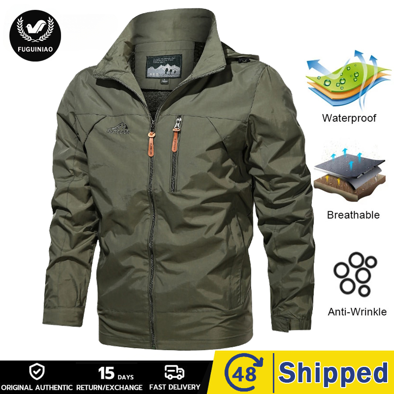FUGUINIAO Men Military Waterproof Riding Tactical Outerwear hoodie Windbreaker Jacket （M-5XL） ราคา 423 บาท*ส่งฟรี