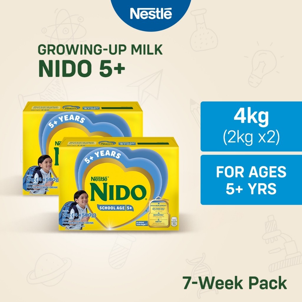 NIDO 5+ Growing-Up Milk Powder for School-Age Children 5+ Years Old 4kg (2kg x2)