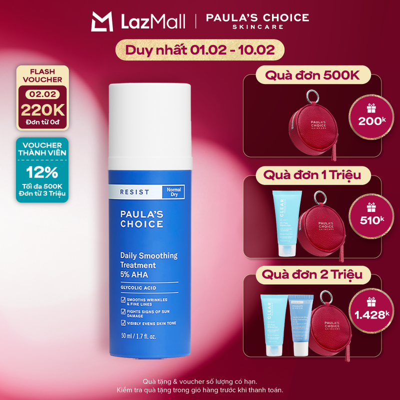 Kem tẩy da chết bề mặt làm sáng mịn và đều màu da Paula’s Choice RESIST Daily Smoothing Treatment W