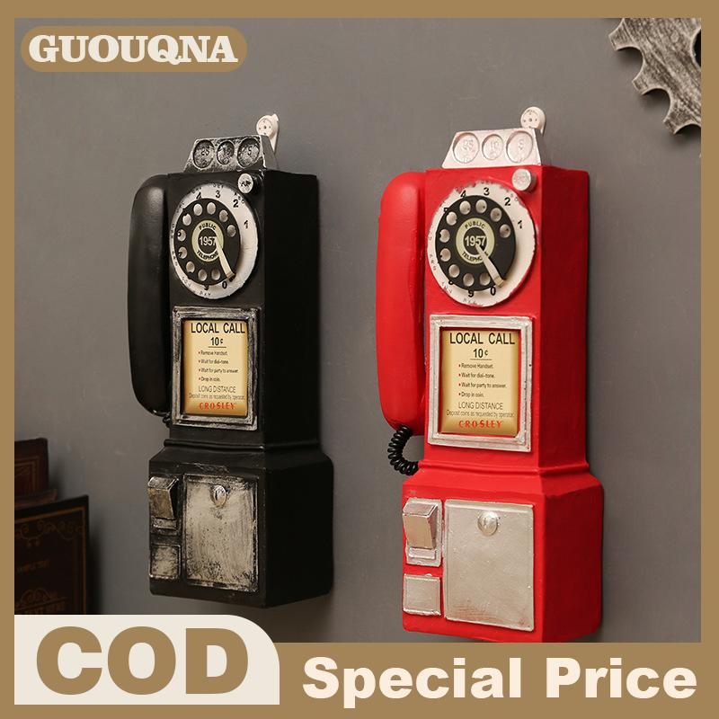 GUOUQNA Vintage Telephone Model Wall-Mounted Resin Booth Telephone Figurine Rotary Old-fashioned Telephone Ornament Photography Props ราคา 261 บาท*ส่งฟรี