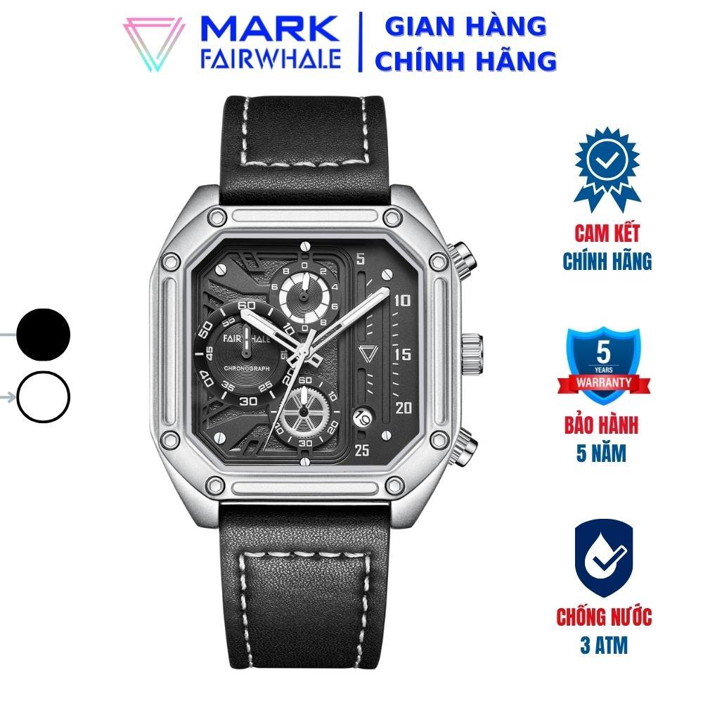 Đồng Hồ Nam Mark Fairwhale FW005 Mặt Vuông Size 41mm Dây Da 30m Kính Cường Lực Mang Phong Cách Âu Mỹ