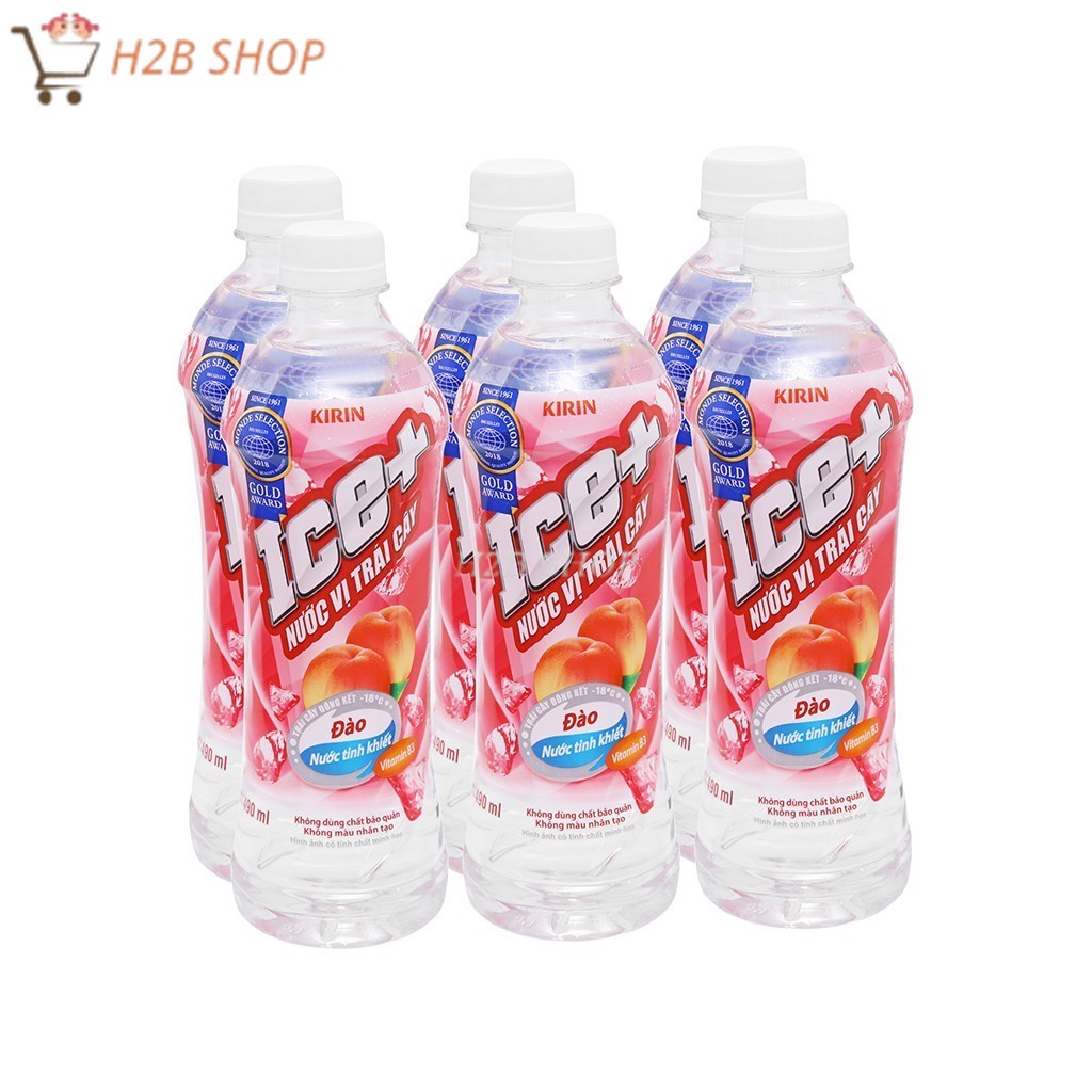 Lốc 6 chai nước trái cây Ice+ vị đào 490ml/chai