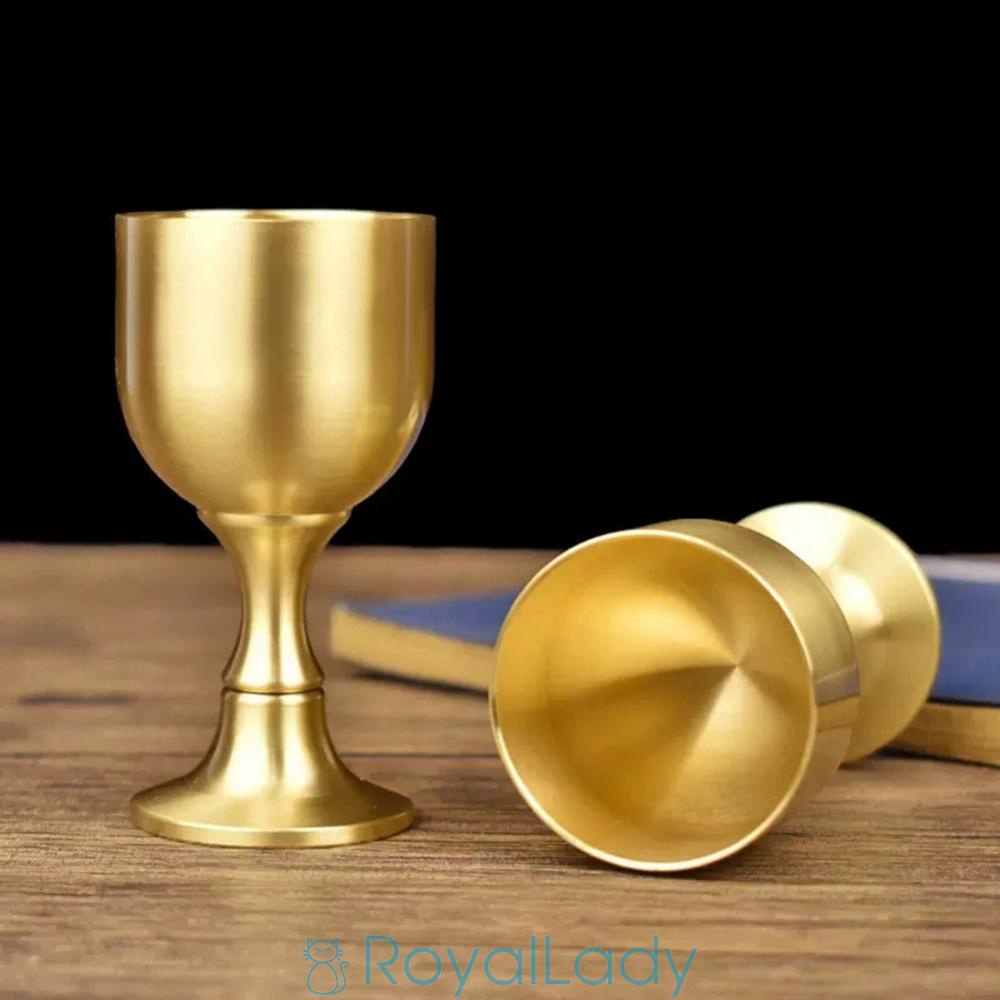 Set 5 ly uống rượu bằng đồng thau mạ vàng chất lượng cao để bàn thờ, bàn thần tài