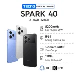 Điện thoại TECNO SPARK 40 (6GB/128GB) - Màn hình 6.67" 120Hz | Pin 5200 mAh + Sạc nhanh 45W |  Loa kép | NFC