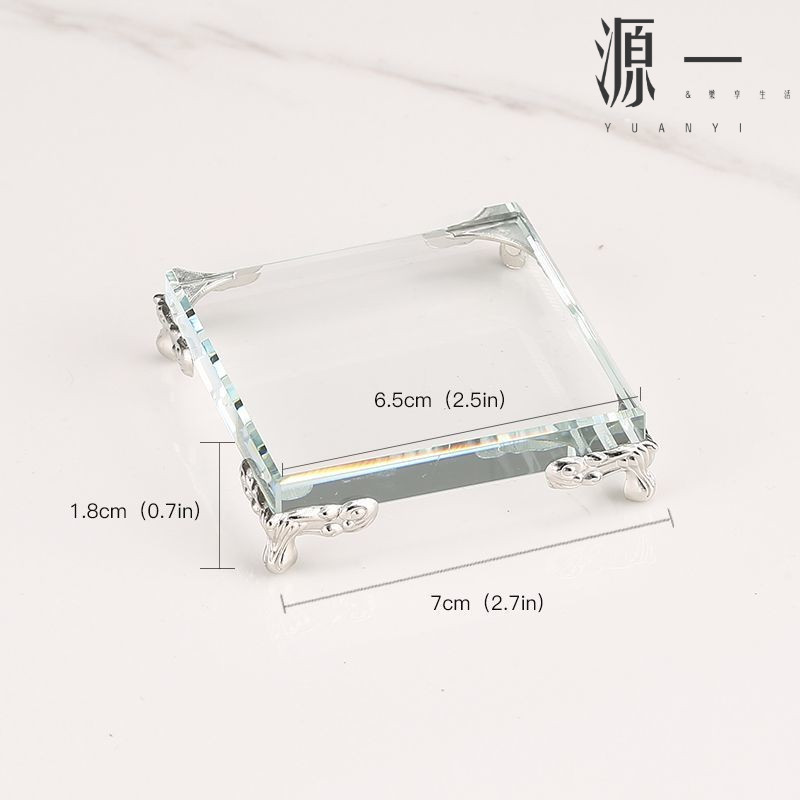 [Yuanyi] 多规格水晶底座摆件 艺术品展示架 加厚 玻璃 底座 水晶玻璃金属轻奢珠宝展示盘Multi-specification Crystal Base Ornaments Artwork Display Stand Thickened Glass Base