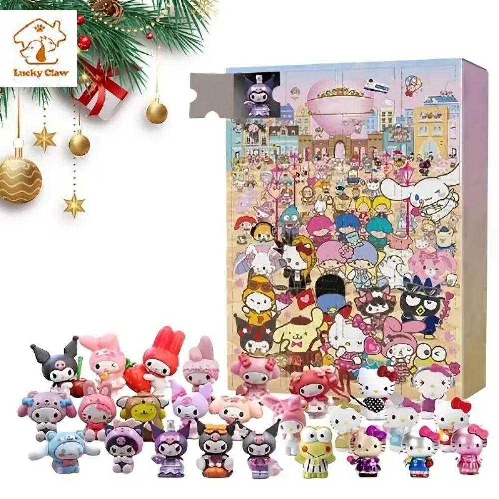 LUCKY CLAW 24pcs Giai điệu Móc Khóa Búp bê Anime Mèo Con Cinnamoroll Đồ chơi mô hình nhỏ hoạt hình Bộ sưu tập Đáng yêu dây chuyền hoạt hình gấu dâu tây Quà tặng nhỏ