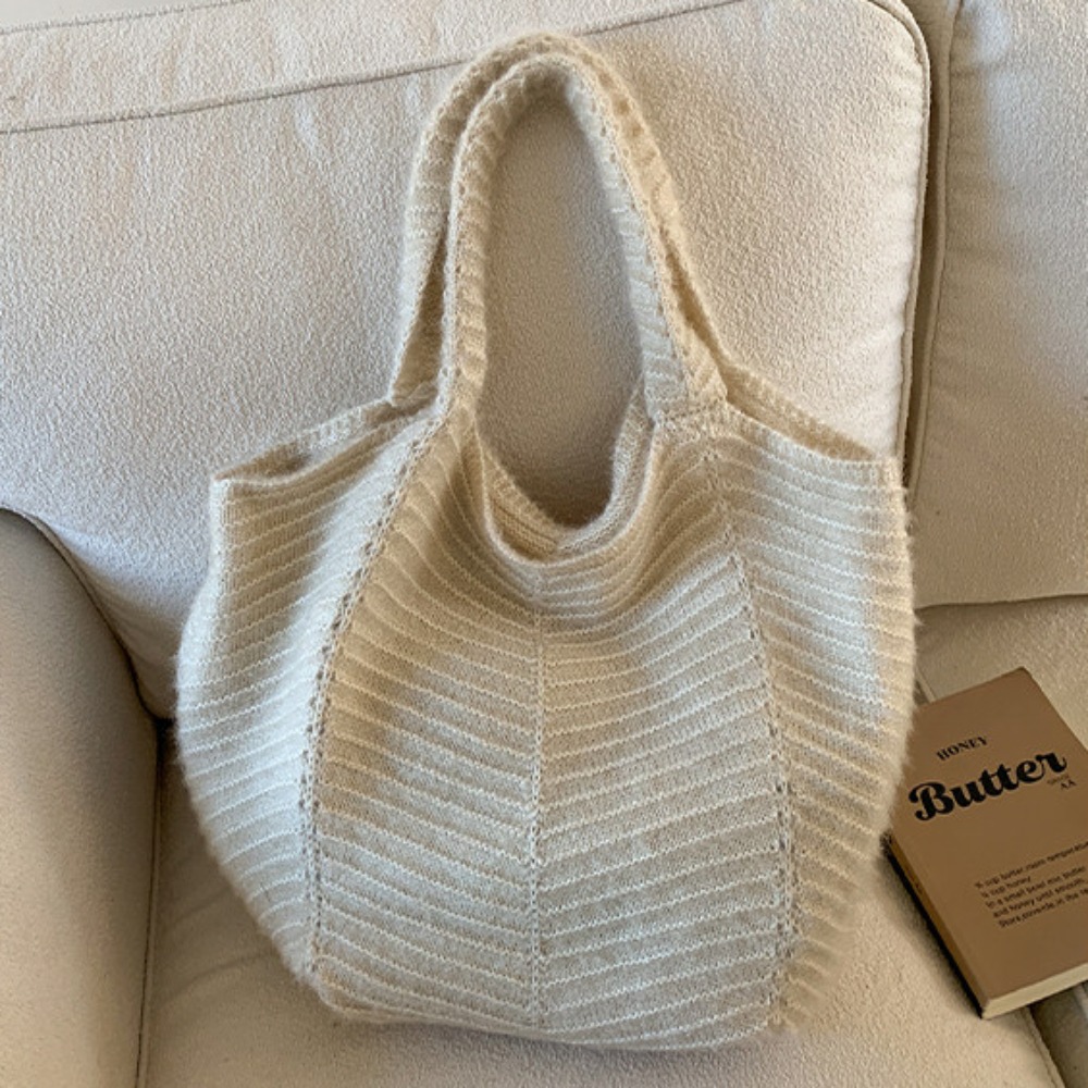 HERWK Phong cách Hàn Quốc Túi đeo vai đan Giải trí Thường ngày Túi đeo nách mùa đông Phong cách retro Túi xách Túi Tote Dệt Du lịch - 4