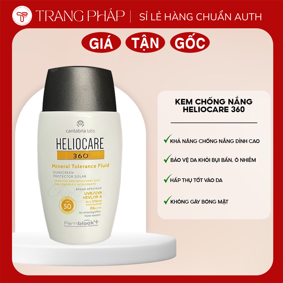 Kem chống nắng phổ rộng Heliocare 360 Mineral Tolerance Fluid SPF50 PA++++ 50ml | KCN Tây Ban Nha ch