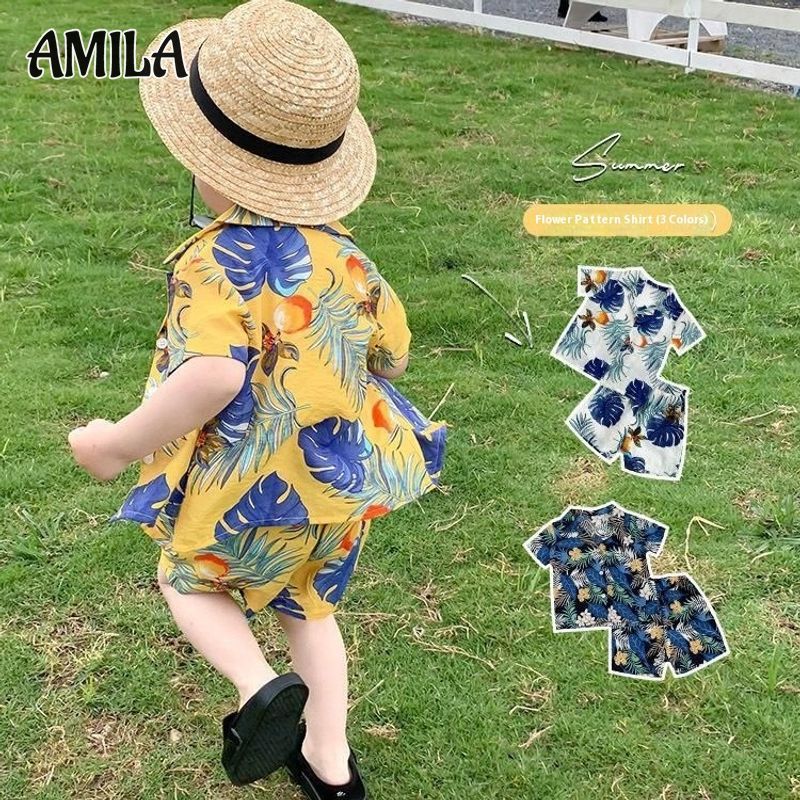 AMILA Summer Children's Floral Printed Shirt and Shorts Suit Fashion 1-6 Years Old Two-Piece Set Splash Festival ราคา  152 บาท*ส่งฟรี