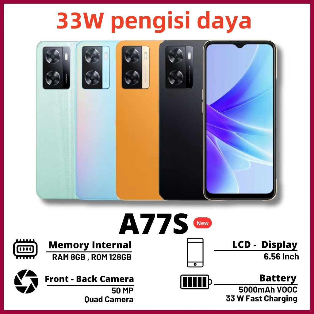 【Aurora888】Smartphone Promosi A77S 33W Fast Charging RAM 8/128GB 5000MA Garansi 1 Tahun. Harga  760,000 Ringgit*Penghantaran Percuma