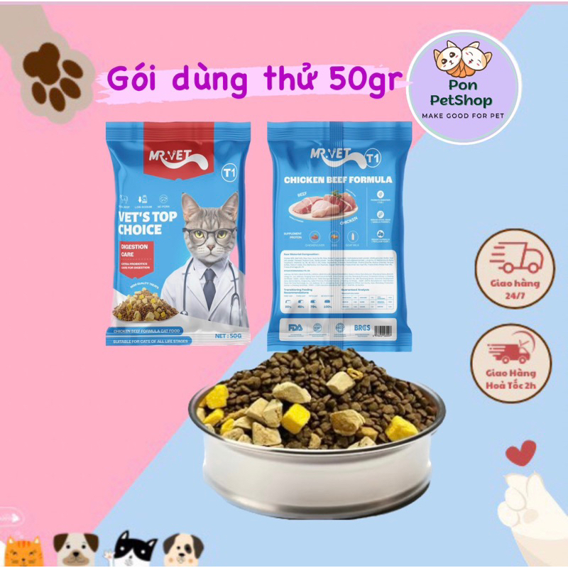 [50gr]Hạt Mr.Vet cao cấp dinh dưỡng cao cho mèo con và mèo trưởng thành