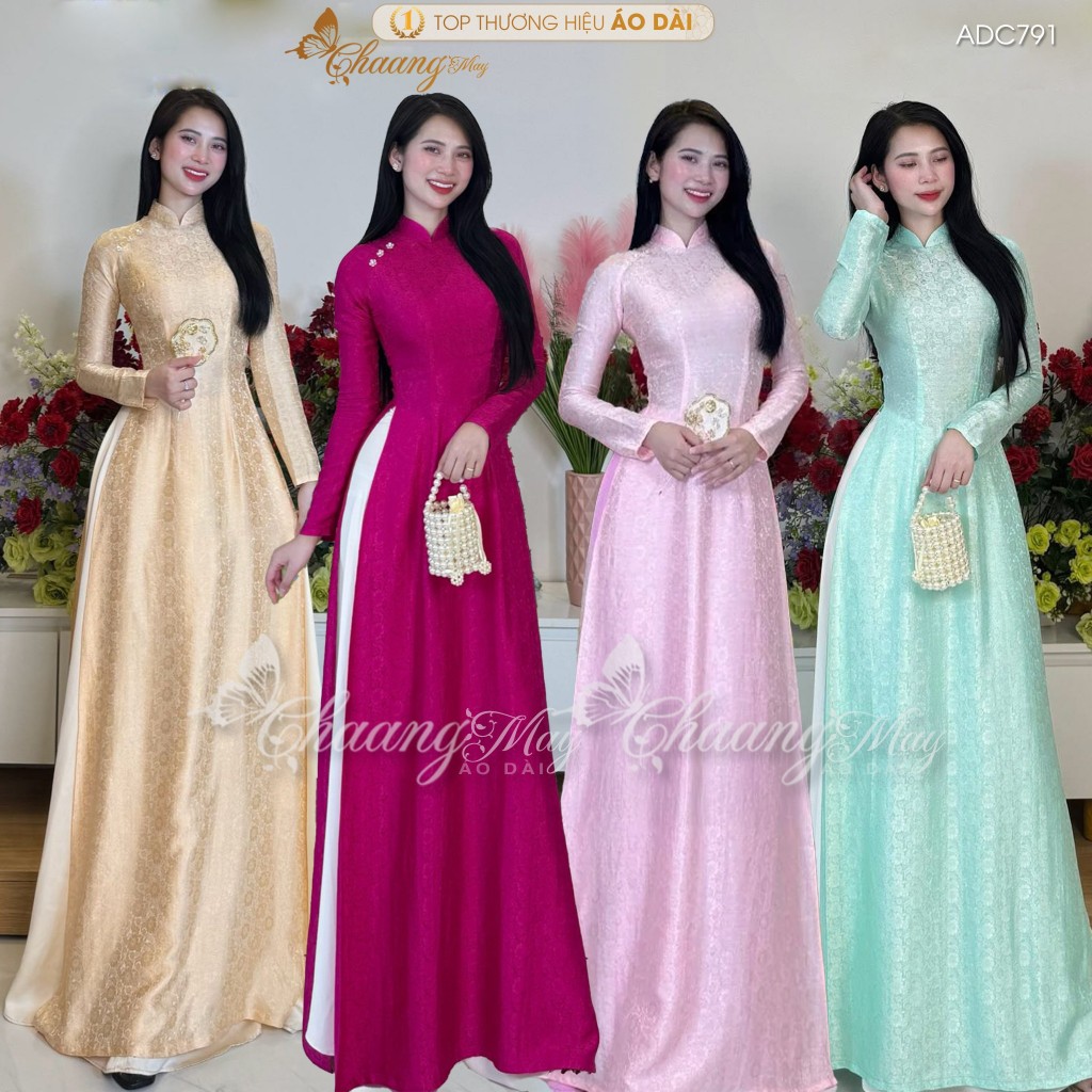  Áo dài truyền thống gấm Hoa Trà may sẵn ADC791 cô giáo viên đi dạy dự tiệc sự kiện lễ tết đẹp 
