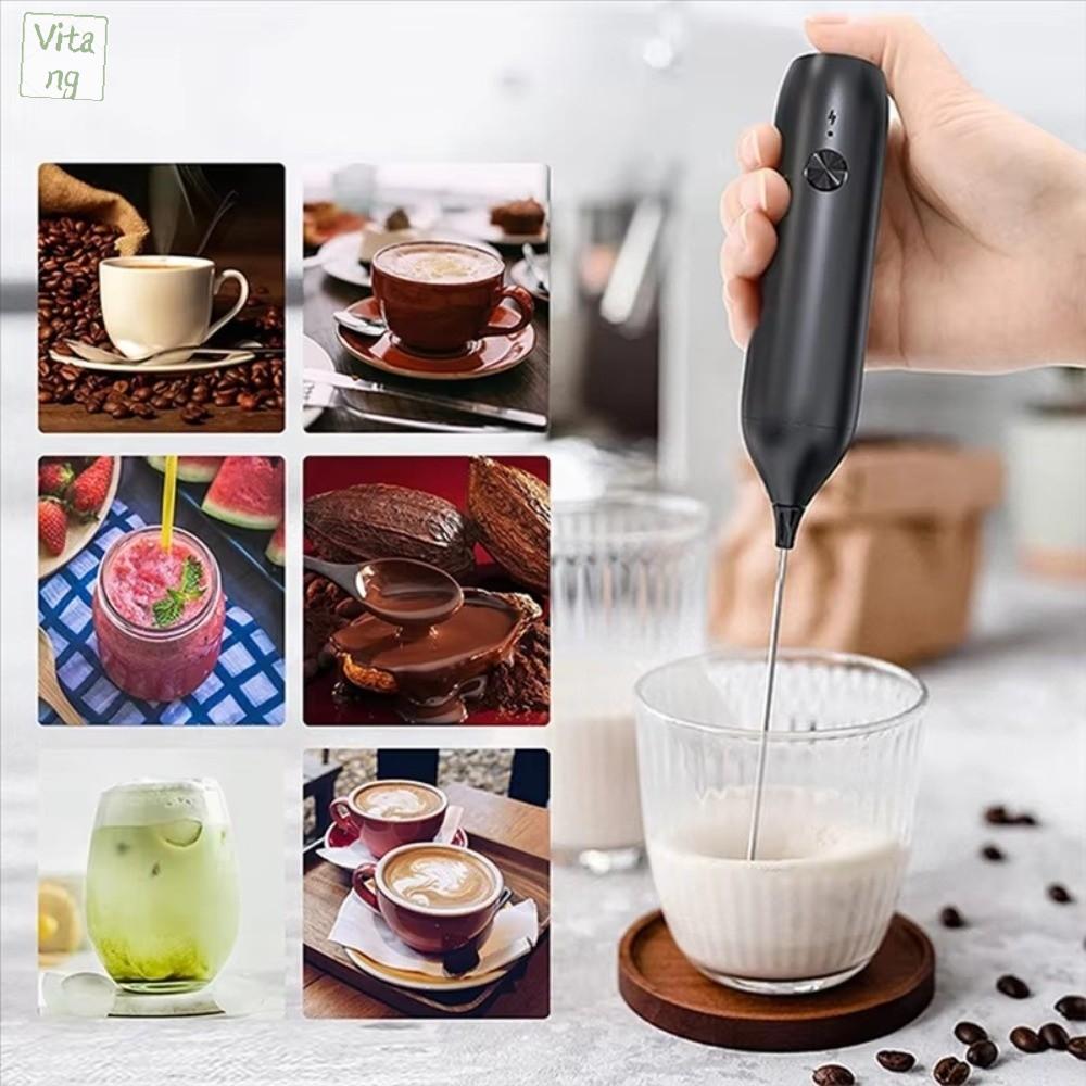 VITANG USB có thể sạc lại Máy đánh sữa điện Mạnh mẽ Thép không gỉ 304 Máy đánh bọt cà phê Máy tạo bọt Cầm tay Máy trộn đồ uống Dành cho cà phê