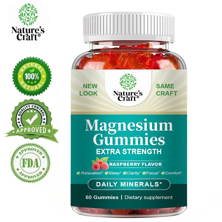 Nature's Craft Kẹo dẻo magie hữu cơ Magnesium Glycinate  (60 viên) giảm stress, hỗ trợ giấc ngủ, xươ