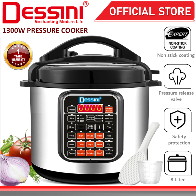 DESSINI ITALY 10 IN 8L Electric Digital Pressure Cooker Non-stick  Stainless Steel Inner Pot Rice Cooker Steamer DS-479 - Main Image