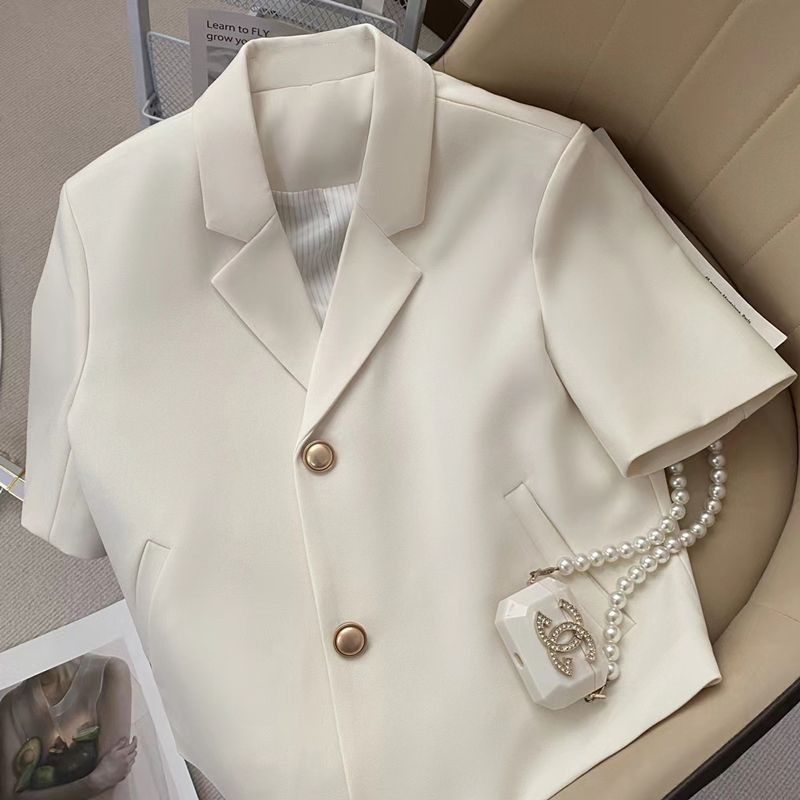Ielgy Áo blazer nữ ngắn tay áo mùa hè mỏng dễ phối