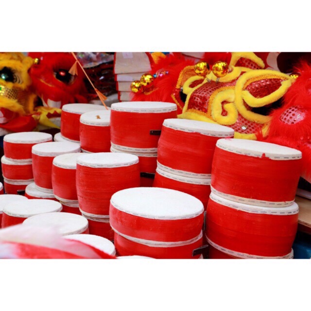 Trống da trung thu - trống đỏ truyền thống, trống múa lân - đồ chơi dân gian cho bé - thư viện đồ chơi